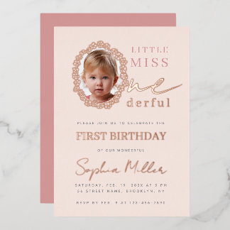 Pink Girl Foto Blumenrahmen Little Miss Onederful Folieneinladung
