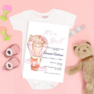 Pink Girl Fox Ballon Kinderdusche Einladung