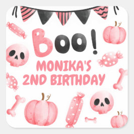 Pink Girl Halloween-Party Quadratischer Aufkleber