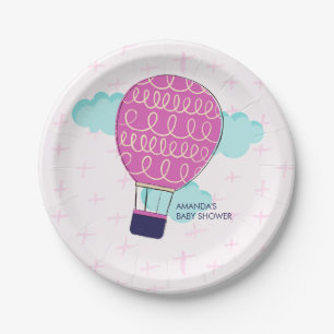 Pink Girl Hot Air Ballon Babydusche Party Pappteller
