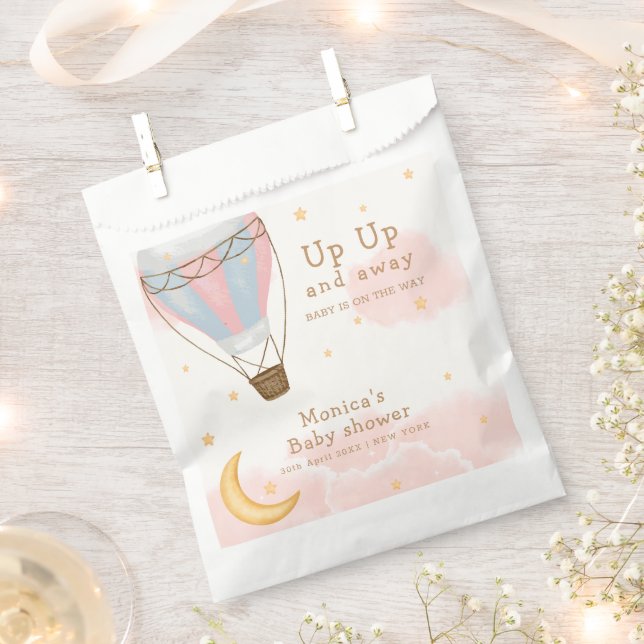 Pink Girl Hot Air Ballon Moon Star Baby Dusche Geschenktütchen (Ausgeschnitten)