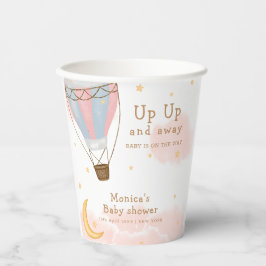 Pink Girl Hot Air Ballon Moon Star Baby Dusche Pappbecher