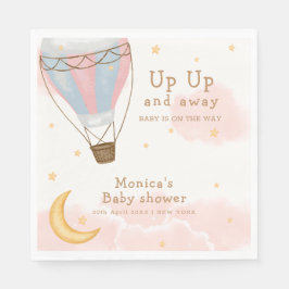 Pink Girl Hot Air Ballon Moon Star Baby Dusche Serviette