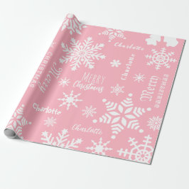 Pink Girl Individuelle Name Weihnachtsschnee Geschenkpapier