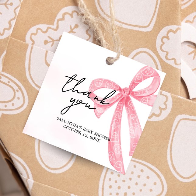 Pink Girl Little Boo Halloween Baby Showplatz Geschenkanhänger (Pink Bow Little Boo Coquette Halloween Baby Shower Round Favor Tags)