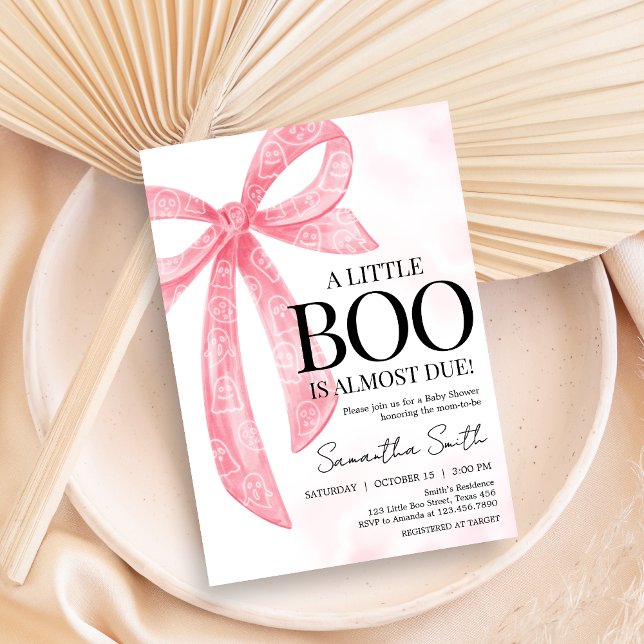 Pink Girl Little Boo Halloween Kinderdusche Einladung (Pink Bow Little Boo Coquette Halloween Baby Shower Invitation)