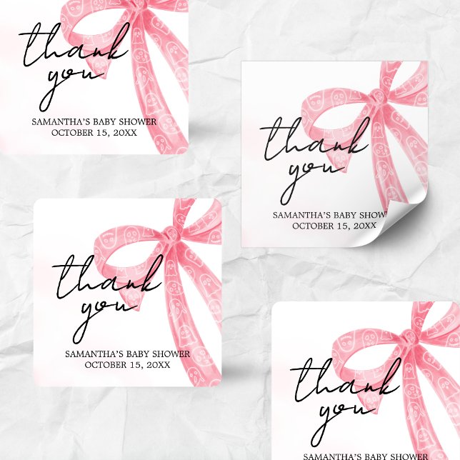 Pink Girl Little Boo Halloween Kinderdusche Quadratischer Aufkleber (Pink Bow Little Boo Coquette Halloween Baby Shower Sticker)