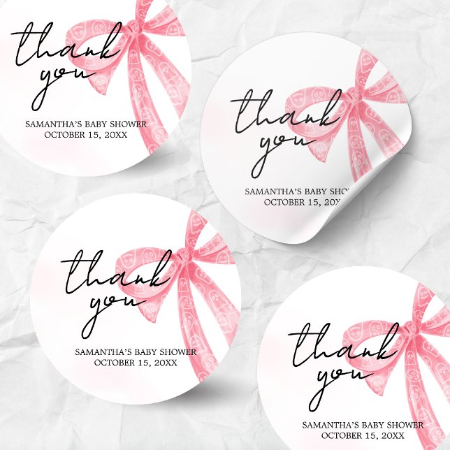 Pink Girl Little Boo Halloween Kinderdusche Runder Aufkleber (Pink Bow Little Boo Coquette Halloween Baby Shower Sticker)