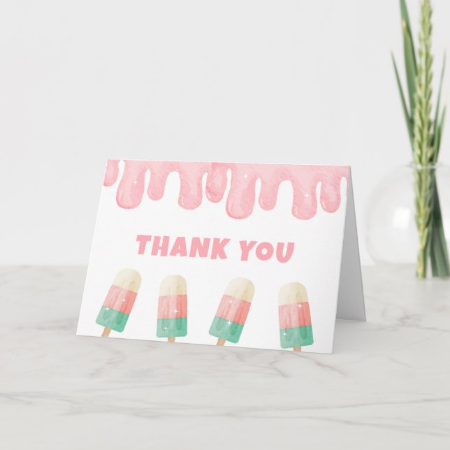Pink Girl Melt Ice Cream Pop Babydusche Dankeskarte (Vorderseite)