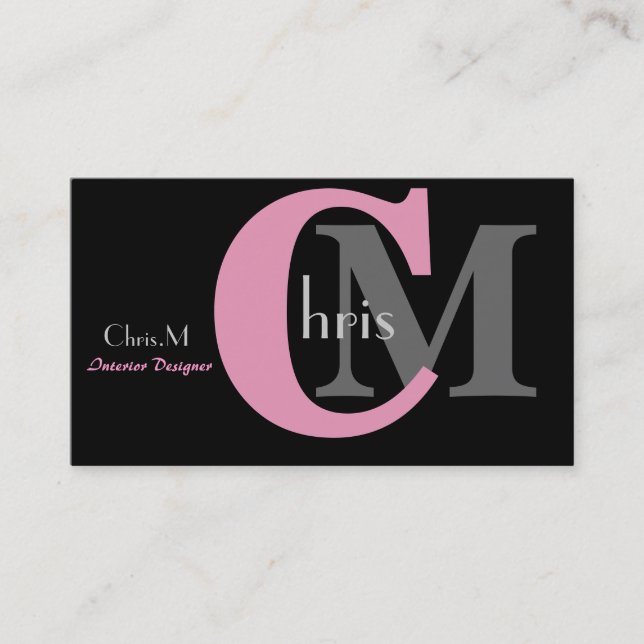 Pink Girl Monogram Business Cards Visitenkarte (Vorderseite)