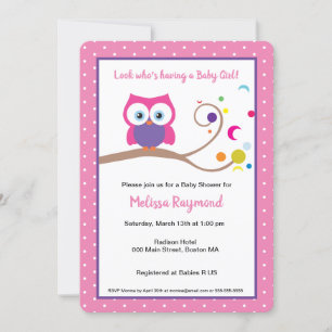 Pink Girl Owl Niedliche expressive Augen Einladung