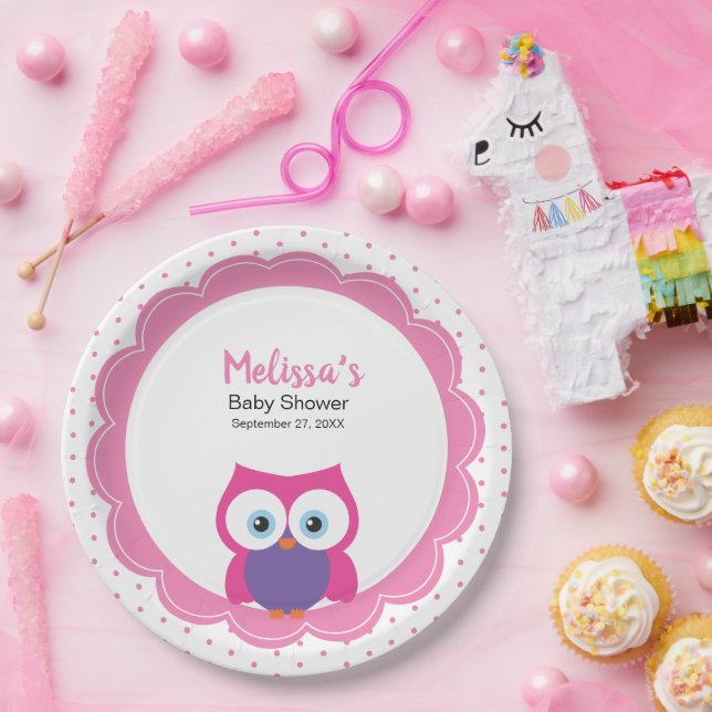 Pink Girl Owl Niedliche expressive Augen Pappteller (Party)
