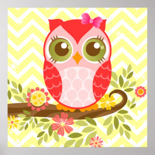 Pink Girl Owl Wall Poster