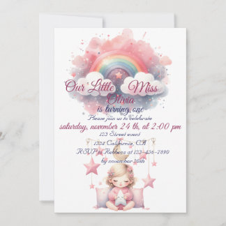 Pink Girl Rainbow Star Geburtstag Einladung