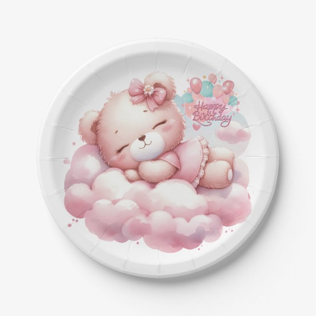 Pink Girl Rainbow Star Geburtstag Pappteller (Vorderseite)