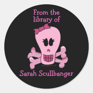Pink Girl Skull mit Bow Personalisierten Buchzeich Runder Aufkleber
