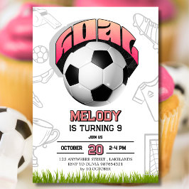 Pink Girl Soccer Ball Birthday Party Invitation Einladung