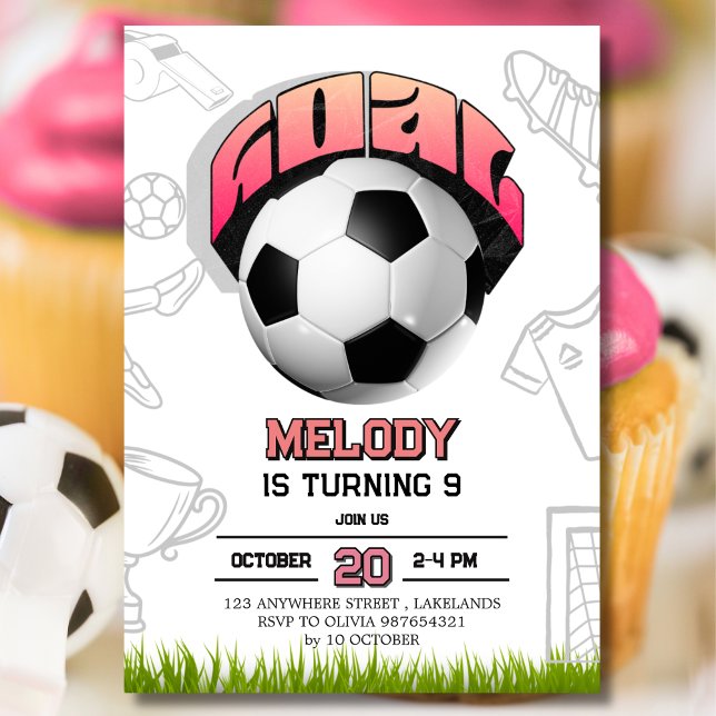 Pink Girl Soccer Ball Birthday Party Invitation Einladung (Von Creator hochgeladen)