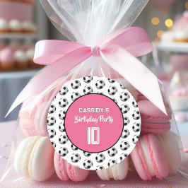 Pink Girl Soccer Birthday Party Runder Aufkleber