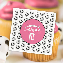 Pink Girl Soccer Birthday Party Serviette