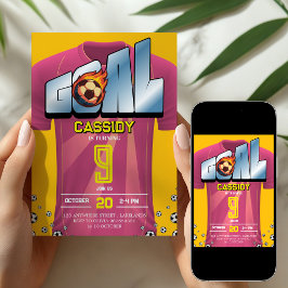 Pink Girl Soccer Shirt Birthday Party Invitation Einladung