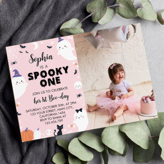 Pink Girl Spooky One Ghost 1. Geburtstag Einladung