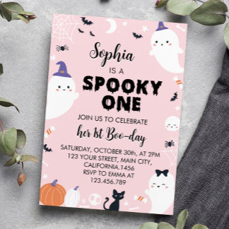 Pink Girl Spooky One Ghost Birthday Einladung
