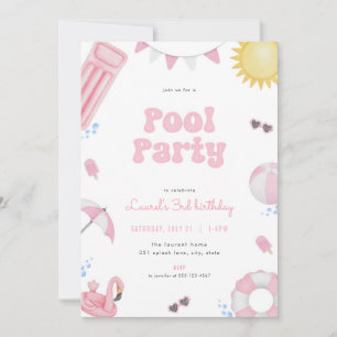Pink Girl Summer Pool Party Geburtstagseinladung Einladung