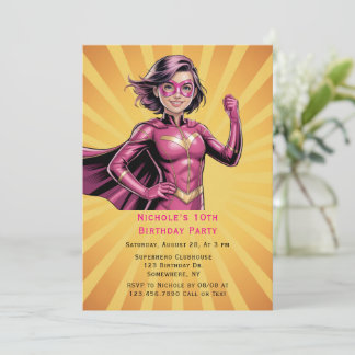 Pink Girl Superhero Birthday Party Einladung