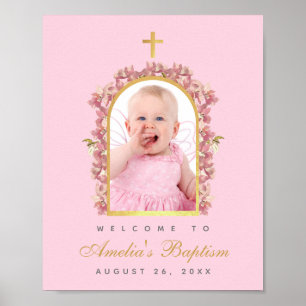 Pink Girl Taufe Foto Gold Arch Poster
