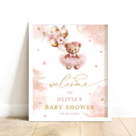 Pink Girl Teddy Bear Baby Dusche Willkommen Poster