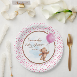 Pink Girl Teddy Bear Babydusche Papierplatte Pappteller