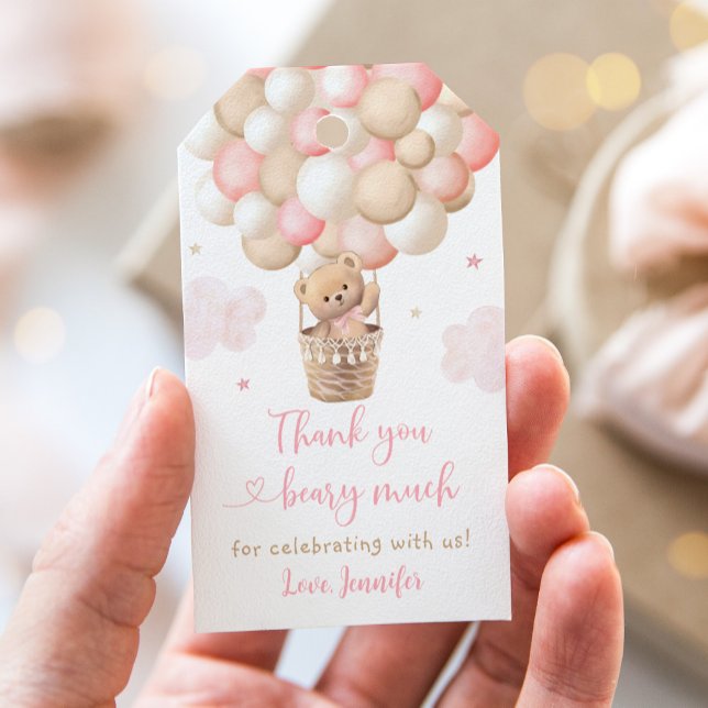 Pink Girl Teddy Bear Hot Air Ballon Babydusche Geschenkanhänger (Von Creator hochgeladen)