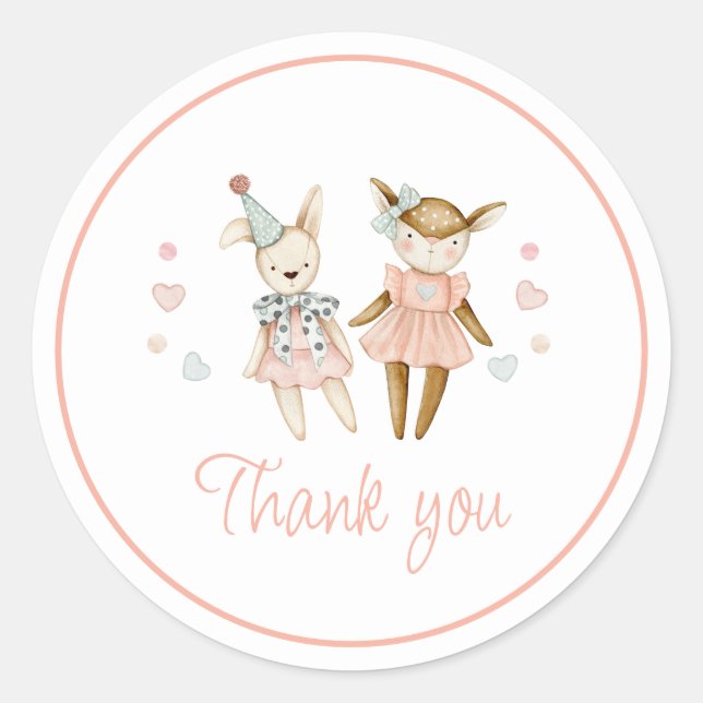 Pink Girl Toys Rustic Baby Dusche Vielen Dank Runder Aufkleber (Vorderseite)