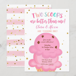 Pink Girl Twins Ice Creme Einladung