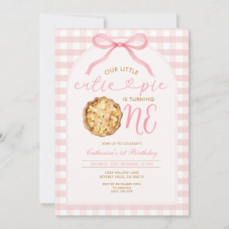 Pink Girl Unsere kleine Süsse Pie Gingham Birthday Einladung