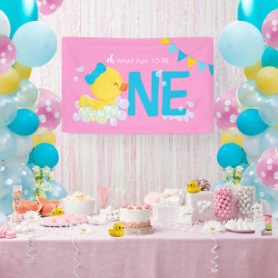 Pink Girl Watercolor Duck Oh, was Spaß ein Party Banner