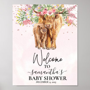 Pink Girl Willkommen Hochland Kuh Calf Baby Dusche Poster