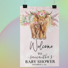 Pink Girl Willkommen Hochland Kuh Calf Baby Dusche Poster