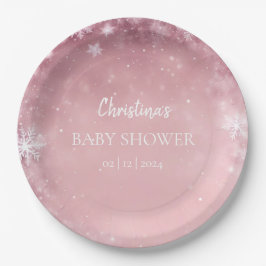 Pink Girl Winter Baby Dusche Pappteller