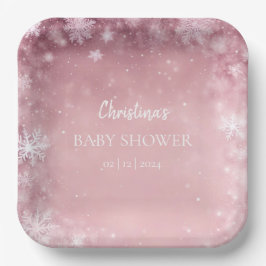 Pink Girl Winter Baby Dusche Pappteller