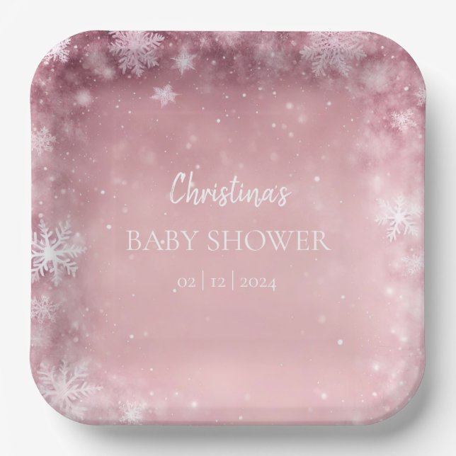 Pink Girl Winter Baby Dusche Pappteller (Vorderseite)
