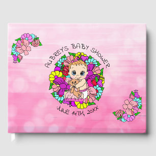 Pink Girl's Baby Shower Caucasian Baby Floral Gästebuch