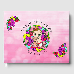 Pink Girl's Baby Shower Caucasian Baby Whimsical Gästebuch