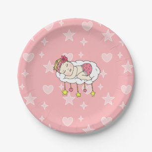 Pink Girl's Baby Shower Paper Plate Pappteller