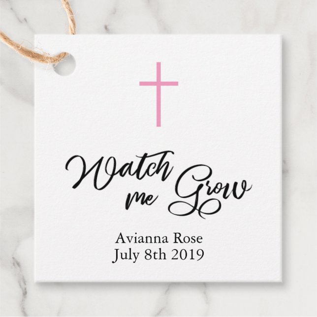 Pink Girls Christening Taufe Pflanze Gefallen Tag Geschenkanhänger (Vorderseite)