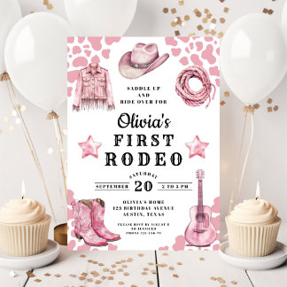 Pink Girl's First Rodeo 1. Geburtstag Einladung