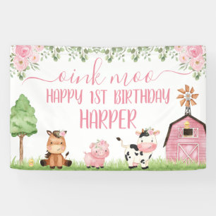 Pink Girls Floral Barn Farm Tiere glücklich Geburt Banner