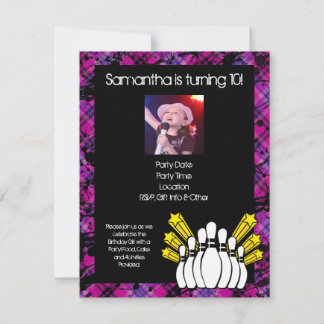 Pink Girls Foto Bowling Party Einladung