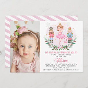 Pink Girls Foto Sugum Plum Fairy Birthday Einladung